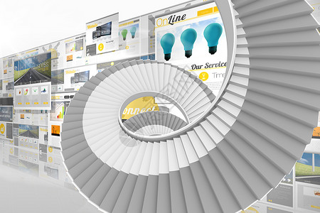 绕风楼梯的复合图像螺旋屏幕科技缠绕商业技术进步营销展示广告背景图片
