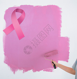 妇女画墙粉红色的复合图像女士丝带女性闲暇粉色房子公寓滚筒绘画家庭背景图片