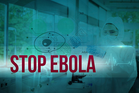 埃博拉病毒与绿色细胞图界面合作的身着保护性西装科学家综合图像合成图生物女性危机绘图药店科学化学药品致命计算机背景