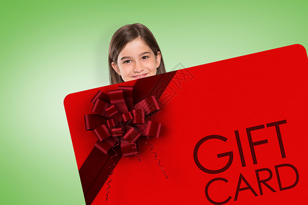 可爱小女孩展示卡片的复合图像Name丝带时候休闲海报绿色微笑小学生白色女孩女性背景图片