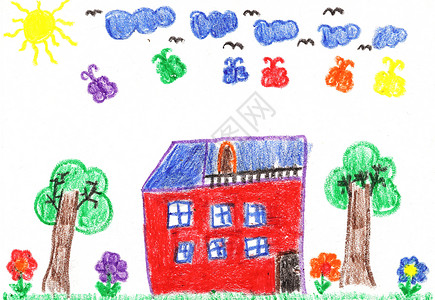 蜡笔太阳童年的房屋图画背景