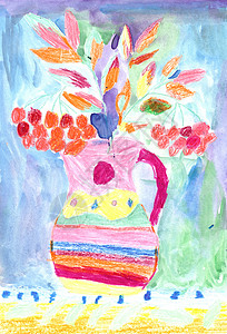 多花紫藤花画孩子画的花朵多彩背景