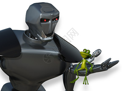 绿色安卓机器人机器人和青蛙背景
