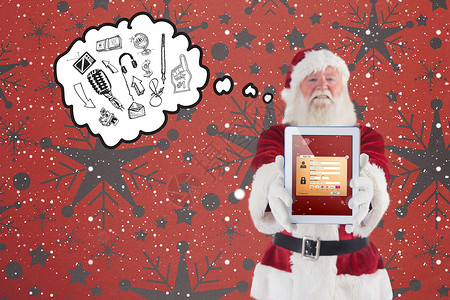 密码框Santa 的复合图像显示一个平板电脑 pc帐户假期耳机绘图胡须微笑药片界面下雪信用卡背景