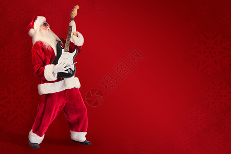 往后靠圣诞老人演奏电吉他的综合图像太阳镜喜庆红空快乐绘图假期胡须色调时候岩石背景