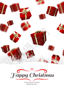圣诞节丝带边框边框复合图像礼物假期展示边界喜庆丝带框架雪花盒子红色背景