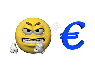 数字表情表情愤怒和欧元  3d蓝色黄色互联网微笑危机数字笑脸符号情感网络背景