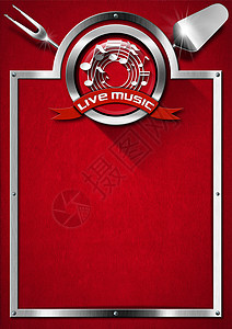 红色双12海报现场音乐和食品菜单设计娱乐丝带卡拉ok午餐食物节日音乐会用具餐厅美食背景