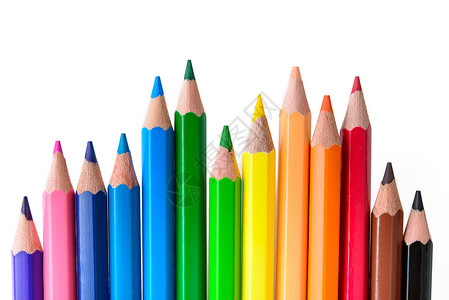 彩色铅笔学校色彩用品白色彩虹背景图片