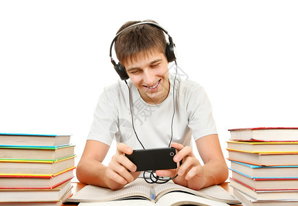 学生听音乐大学闲人考试音乐学校青少年手机懒鬼电话工具背景图片