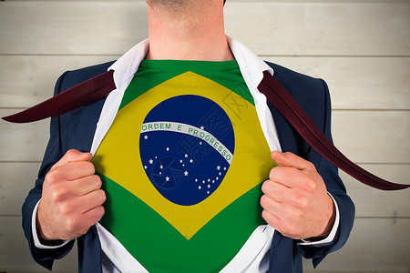 巴西奥运会开幕式商务人士打开衬衫揭开胸罩旗的复合图象背景
