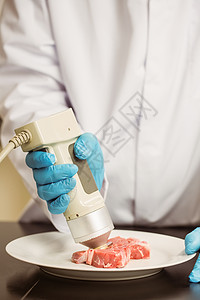 使用肉类设备的食物科学家大学技术实验牛肉生物高等教育学校教育生物学生物学家背景图片