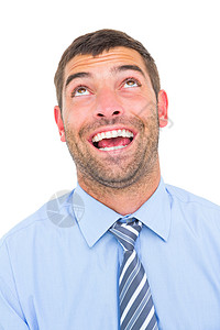 商务人士向上看快乐领带男人套装商务微笑男性人士背景图片