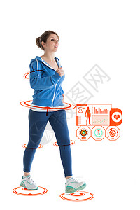 运动服图标一名年轻妇女全长步行的复合图像图象背景