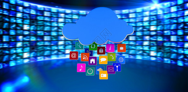 带有应用程序的云层复合图像曲线辉光计算机屏幕展示计算云计算绘图技术蓝色背景图片