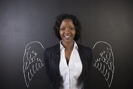 翅膀女素材带粉笔翅膀的南非或非裔美国女教师或学生天使力量商业成就教育资本家领导优胜者营业员金融老师背景