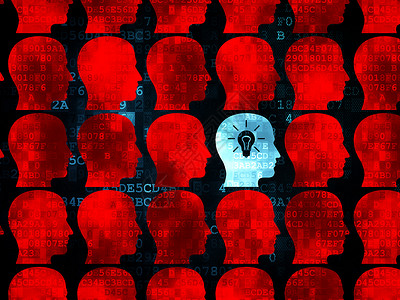 古灯图财务概念 在数字背景上标有灯泡图标的头部成功金融头脑营销思考蓝色展示团队屏幕代码背景