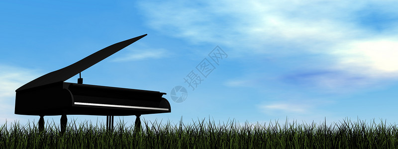 绿色钢琴素材大钢琴 - 3D背景