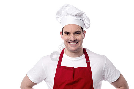 我是这里的新厨师男性微笑白色中年酒店冒充转矩经验面包师餐厅背景图片