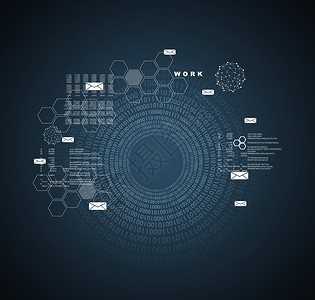 蓝色背景摘要 其周围有数字深色信封圆圈背景图片