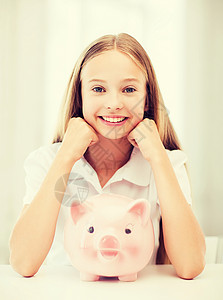 儿童养猪银行财富女性收益投资节俭小猪班级孩子女孩货币背景图片