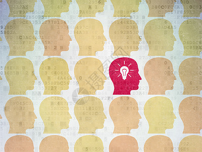首图公众号财务概念 数字纸背景上带灯泡图标的首头交易营销头脑技术数据领导者伙伴风暴成就程序背景