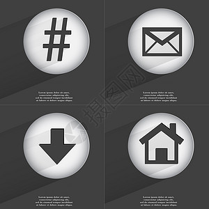 众号首图hashtag Message 箭头向下 房子图标符号 一组带有平板设计的按钮 Victor背景