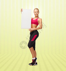 运动装上新海报白白板运动女运动员微笑条纹培训师减肥海报横幅身体女孩损失运动装背景