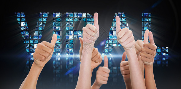 双手举起和拇指举起的复合图像一个字社区技术投票朋友们社会手势展示团队界面背景图片
