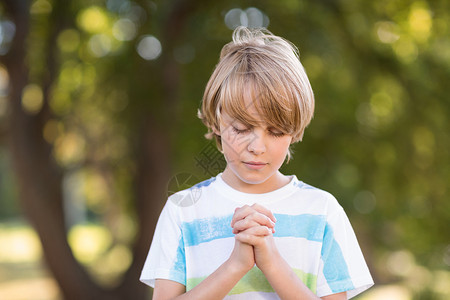 耶和华小男孩在祷告闲暇福音草原贵格长老农村快乐眼睛树木草地背景