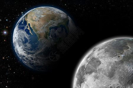 地球和月亮星系科学天空星星行星天文学插图航天学宇宙勘探背景图片