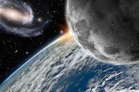 地球和月亮航天学天空星系星星勘探天文学科学行星插图宇宙背景图片