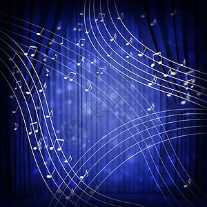蓝窗帘投标幕布波浪房间音乐艺术音符背景图片
