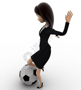 3名踢足球女运动员白色足球背景图片