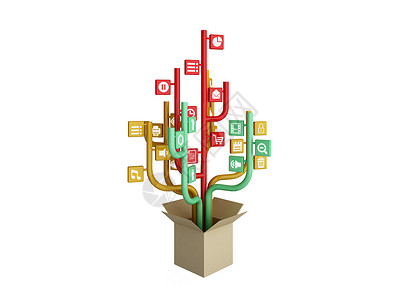 这棵树由社交媒体主题的图标组成 O电脑通讯电话网络包装技术电子邮件笔记本插图讨论背景图片