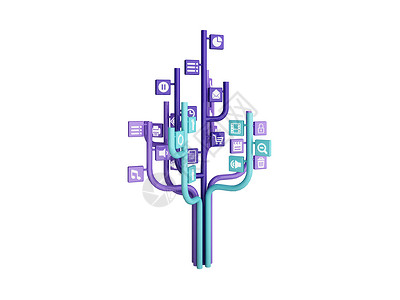 由关于社交媒体主题的图标组成的树上图示插图电子商务电话电脑商业世界互联网讲话通讯消息背景图片