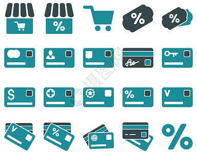购物和银行卡图标降价标签贸易钱包支付银行税收货币礼物市场图片
