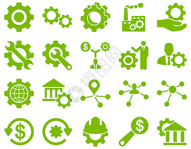 绿色齿轮设置和工具图标公司地球自动化中心桌面金融建设者银行引擎社区背景