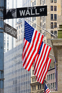 美国纽约华尔街金融街美国纽约华尔街交换地标城市交易投资旗帜管理人员股市市中心金融背景
