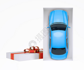 白色的礼品盒中的汽车背景图片