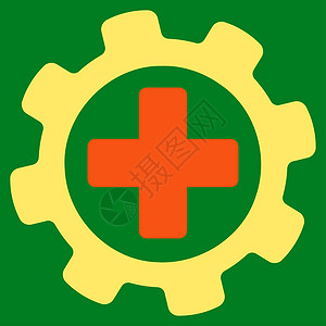 绿色齿轮医疗设置图标商业工厂维修绿色保健救护车背景药店工程服务背景