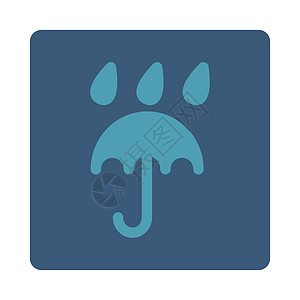 正方形图雨保护图标预报阳伞雷雨天气蓝色圆形风暴气候气象按钮背景