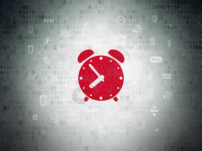 时间表概念 数字纸张背景的警钟时钟小时倒数历史技术展示红色手表日程警报绘画背景图片