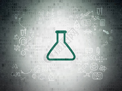 烧杯图标数字纸背景上的科学概念烧瓶化学烧杯玻璃创新图表研究生物学药店代码教育背景