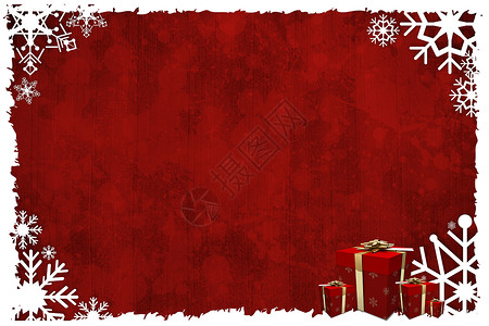 圣诞节的雪片框架展示计算机雪花红色礼物时候插图喜庆假期庆典背景图片