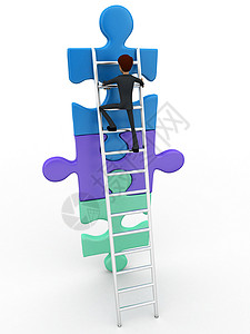 3D人用梯子概念攀爬谜题外套白色男人领带棕色背景图片