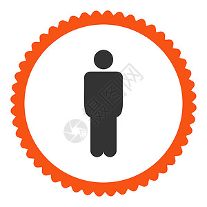 圆形指示表图男性平橙色和灰色圆形邮票图标角色丈夫数字员工社会性格身体成人成员顾客背景