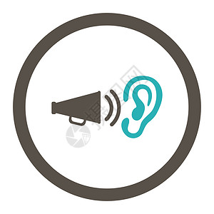 APP广告图灰色和青青色平面灰色广告警报放大器噪音演讲说话体积耳朵营销扬声器推广背景