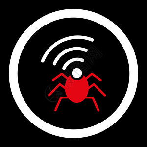 虫子图标无线电间谍虫子平面红色和白颜色 四舍五入的 glyph 图标天线黑色电脑高科技背景圆形犯罪匿名隐私代理人背景