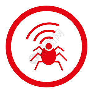 虫子图标无线电间谍虫子平面红颜色四舍五入 glyph 图标技术播送收音机代理人秘密电脑上网昆虫工具天线背景